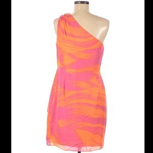 Shoshanna pink & orange one shoulder cocktail dress